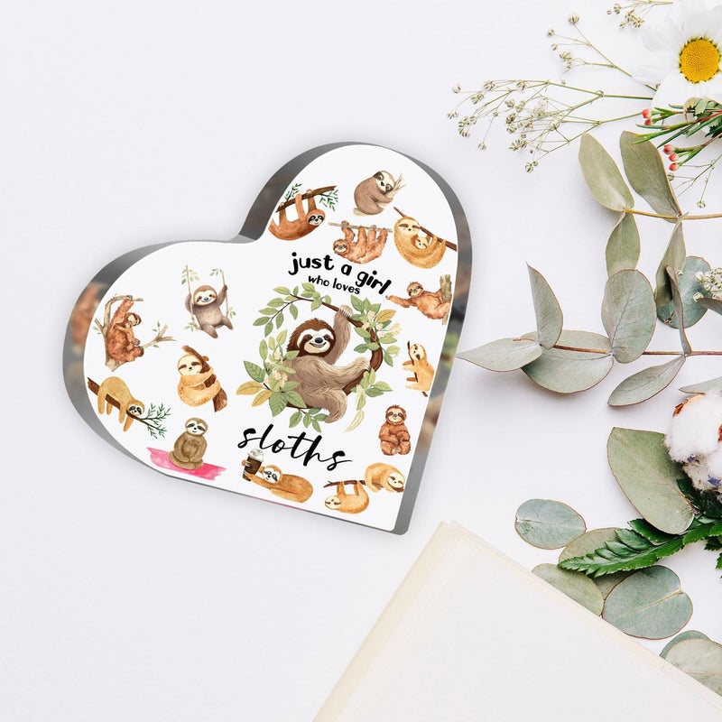 MUNLICAR Sloths Gifts for Sloths Lovers, Sloths Lover Birthday Gifts for Women, Just a Girl Who Loves Acrylic Sign, Sloths Themed Paperweight Birthday Friendships Gifts, Desk Table Decor for Girls - Image 3